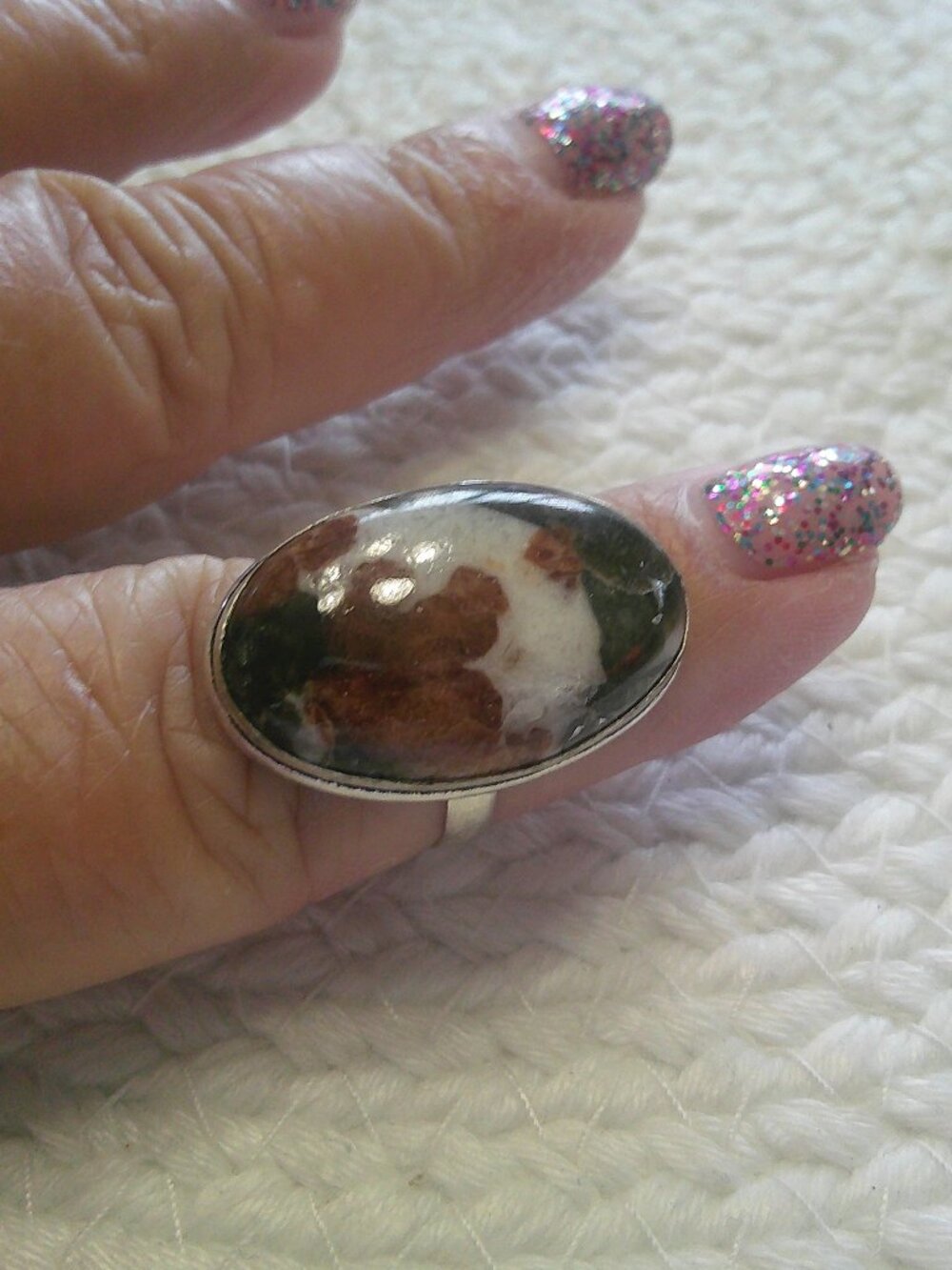 Beautiful GARNET in LIMESTONE Handmade Sterling 925 Ring Size 8 #388F